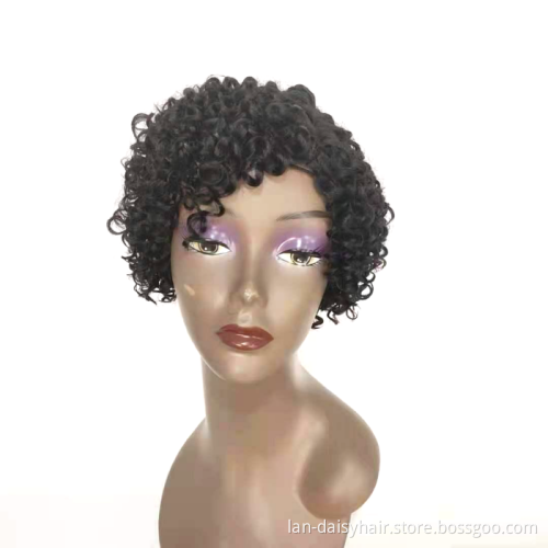 Afro Curly Wigs Natural black 130% Density Remy Human Hair For Black Women wholesale short none lace  bob wig